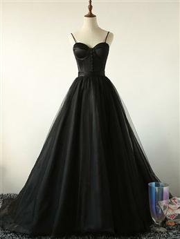 Picture of Elegant Black Color Straps Tulle Sweetheart Prom Dresses, Black Color Party Dresses